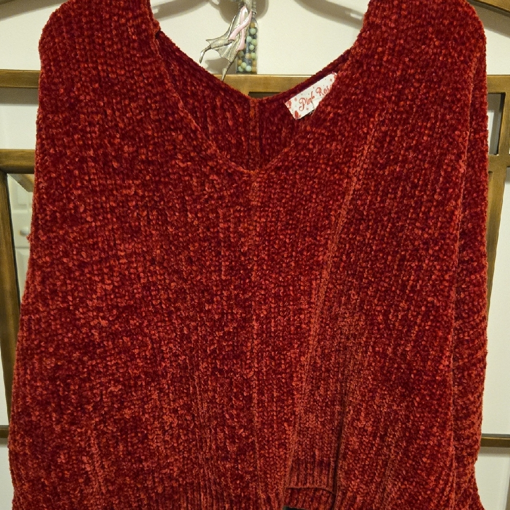 Pink Rose Deep Red V-Neck Sweater